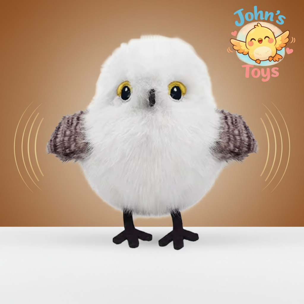 White owl toy upright with corrected background